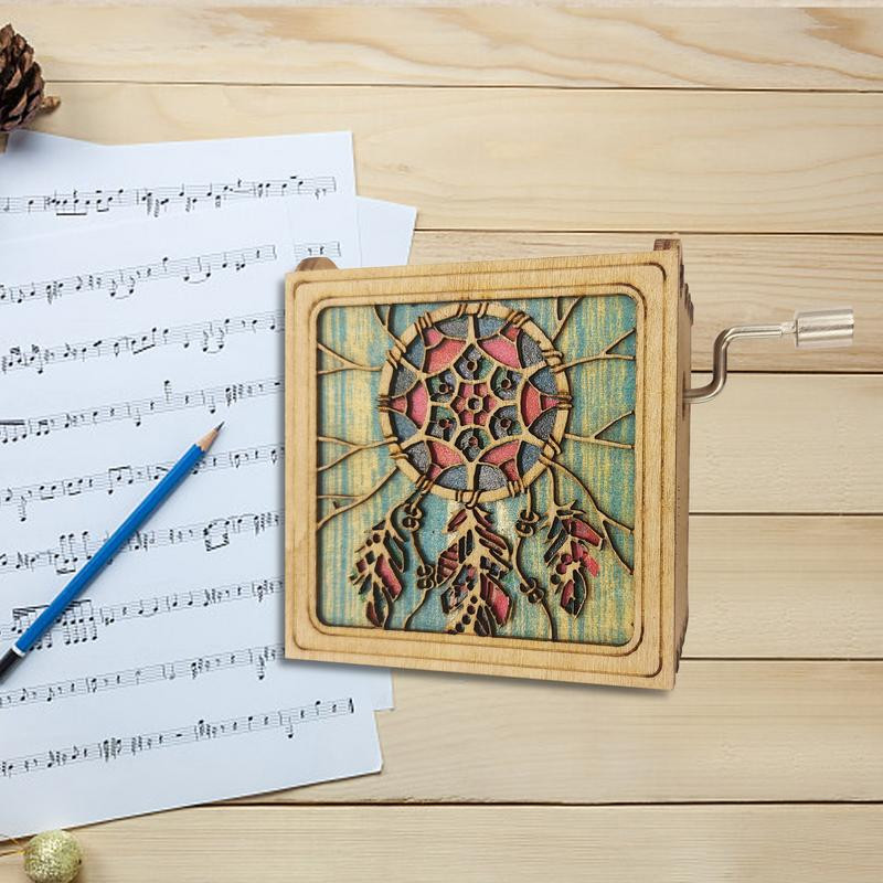 Cutie muzicală cu manivelă din lemn, cutie muzicală sentimentală mică, prins de vise, frunze de arțar, ornament personalizat de masă mic