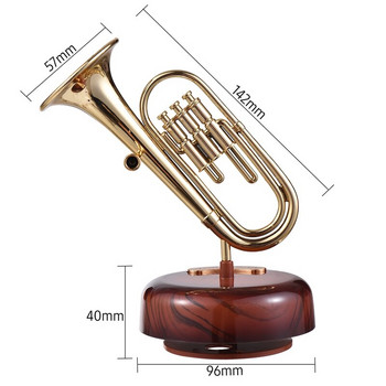 Музикална кутия за тромпет Класическа навиваща се въртяща се музикална кутия Въртяща се основа Месингов духов инструмент Миниатюрен подарък за изкуство