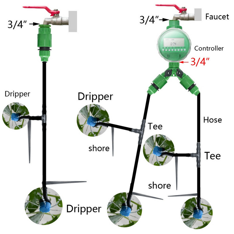„Pasidaryk pats“ lašelinio laistymo sistema, automatinio laistymo sodo laistymo mikro lašelinio laistymo rinkiniai su 8 skylučių lašintuvų purkštuvais