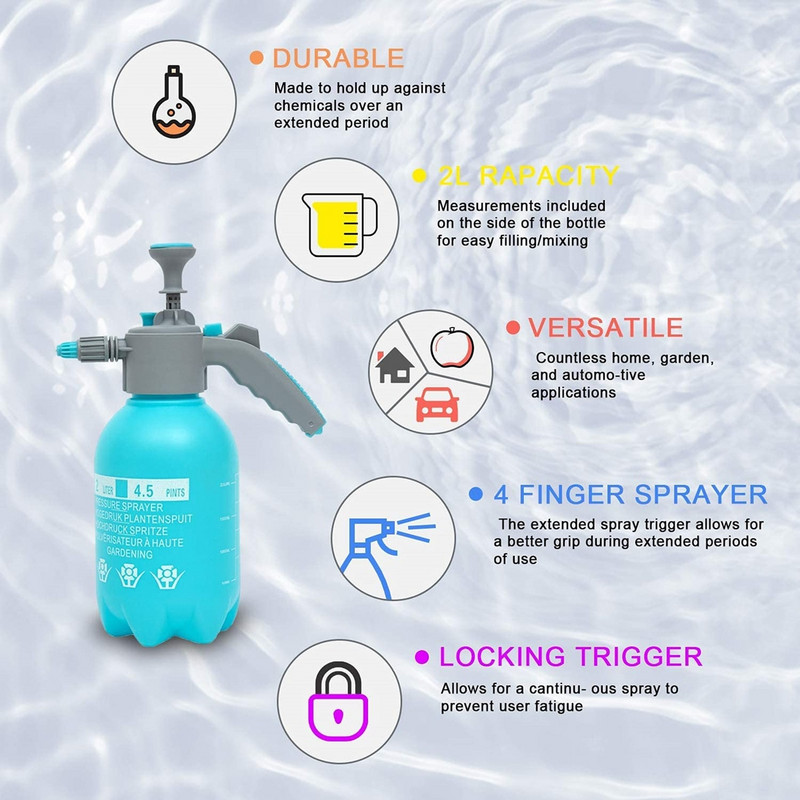 2 dalių rankinis slėginis vandens purkštuvas Trigger Oro siurblys Sodo dezinfekcijos purkštuvai Purškimo butelis Automobilių valymo purkštuvas laistymo skardinė