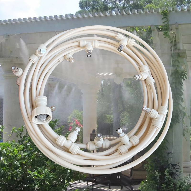 Alacsony nyomású 6 mm-es permetező rendszer 18M 26db fúvóka ködködképző készlet kerti kültéri üvegházi növényekhez hűtővíz permetező