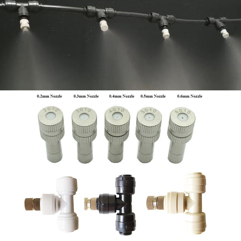 Alacsony nyomású 6 mm-es permetező rendszer 18M 26db fúvóka ködködképző készlet kerti kültéri üvegházi növényekhez hűtővíz permetező