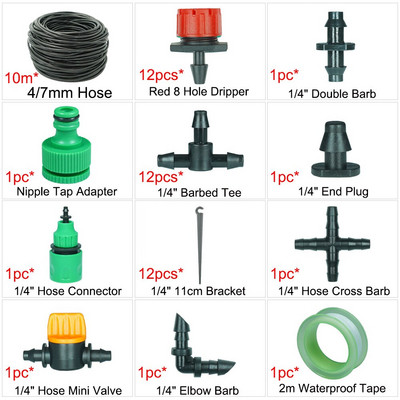 10-50M 1/4'' tömlő mikro csepegtető öntözőrendszer kerti üvegházi növény öntözőkészlet 8 lyukú, állítható áramlású csepegtető öntöző
