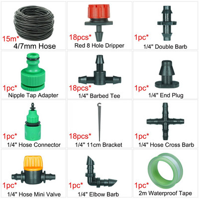 10-50M 1/4'' tömlő mikro csepegtető öntözőrendszer kerti üvegházi növény öntözőkészlet 8 lyukú, állítható áramlású csepegtető öntöző