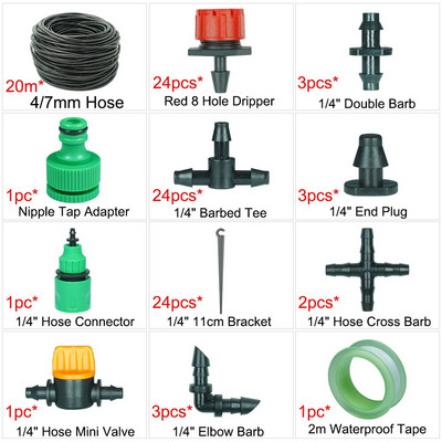 10-50M 1/4'' tömlő mikro csepegtető öntözőrendszer kerti üvegházi növény öntözőkészlet 8 lyukú, állítható áramlású csepegtető öntöző