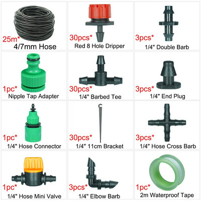 10-50M 1/4'' tömlő mikro csepegtető öntözőrendszer kerti üvegházi növény öntözőkészlet 8 lyukú, állítható áramlású csepegtető öntöző