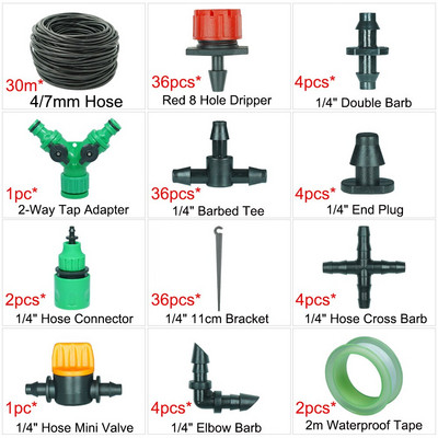 10-50M 1/4'' tömlő mikro csepegtető öntözőrendszer kerti üvegházi növény öntözőkészlet 8 lyukú, állítható áramlású csepegtető öntöző