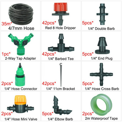 10-50M 1/4'' tömlő mikro csepegtető öntözőrendszer kerti üvegházi növény öntözőkészlet 8 lyukú, állítható áramlású csepegtető öntöző