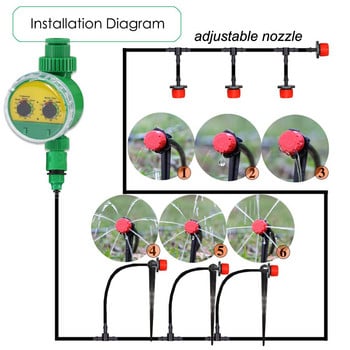 Αυτόματο σύστημα ποτίσματος με χρονοδιακόπτη κήπου 50M 4/7mm Σετ στάγδην άρδευσης λάστιχου ρυθμιζόμενο σετ ψεκαστήρα Drippers για θερμοκήπιο