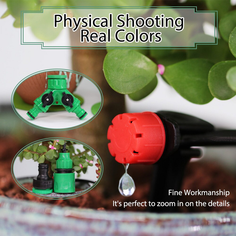 Sistem de udare cu temporizator automat de grădină de 50 m, kit de irigare prin picurare cu furtun de 4/7 mm, set de aspersoare reglabile pentru seră