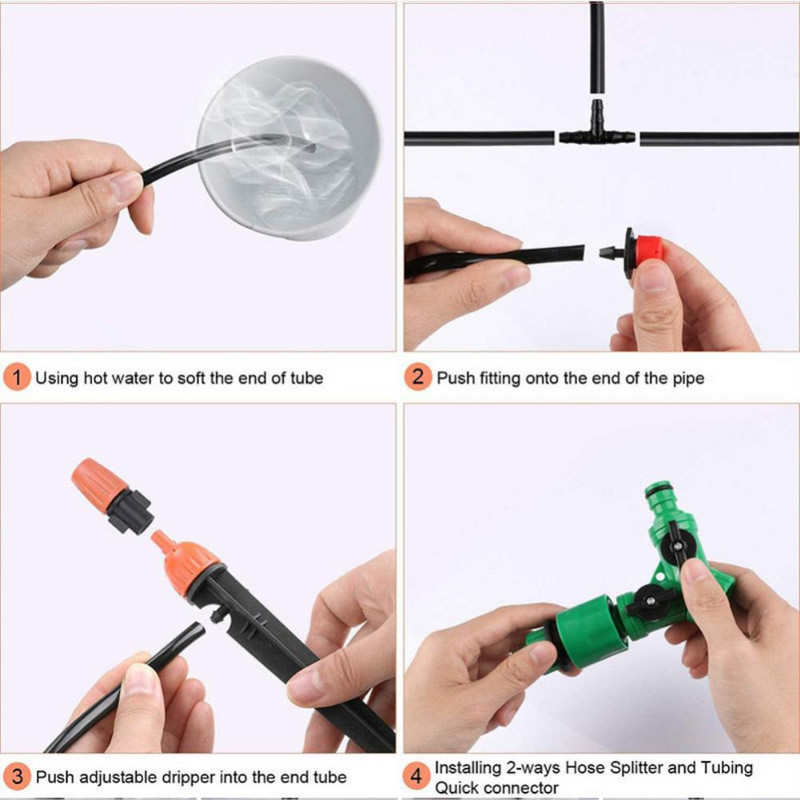 Šiltnamio lašelinio laistymo sistema Automatinė laistymo įranga Sodo žarna Mikro lašelinio laistymo rinkinys Purkštukas su reguliuojamu lašintuvu