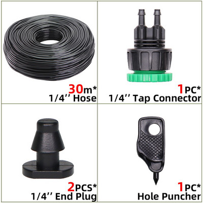 10-100m 4/7mm PVC tömlő 1/4'' kerti öntözőcső üvegházi növény virágos öntöző mikro csepegtető cső csapcsatlakozóval