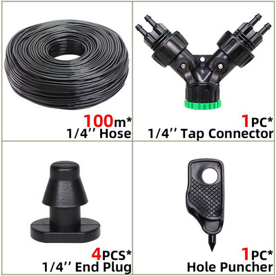 10-100m 4/7mm PVC tömlő 1/4'' kerti öntözőcső üvegházi növény virágos öntöző mikro csepegtető cső csapcsatlakozóval