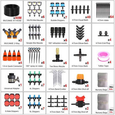 MUCIAKIE 5M-45M Kerti mikro csepegtető ködképző öntözőrendszer refrakciós fúvókával állítható öntözőkészletek bölcsődei táskákkal