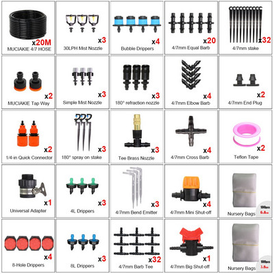 MUCIAKIE 5M-45M Kerti mikro csepegtető ködképző öntözőrendszer refrakciós fúvókával állítható öntözőkészletek bölcsődei táskákkal