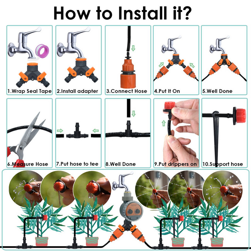 50-800 de bucăți duze reglabile de grădină 1/4 inchi Irigare prin picurare Agricultură Udare Aspersor Picurator Emițător Gazon Flori Legume