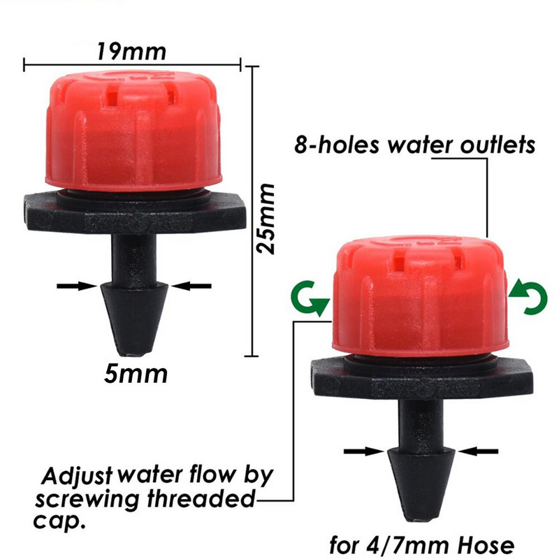 50-800 de bucăți duze reglabile de grădină 1/4 inchi Irigare prin picurare Agricultură Udare Aspersor Picurator Emițător Gazon Flori Legume