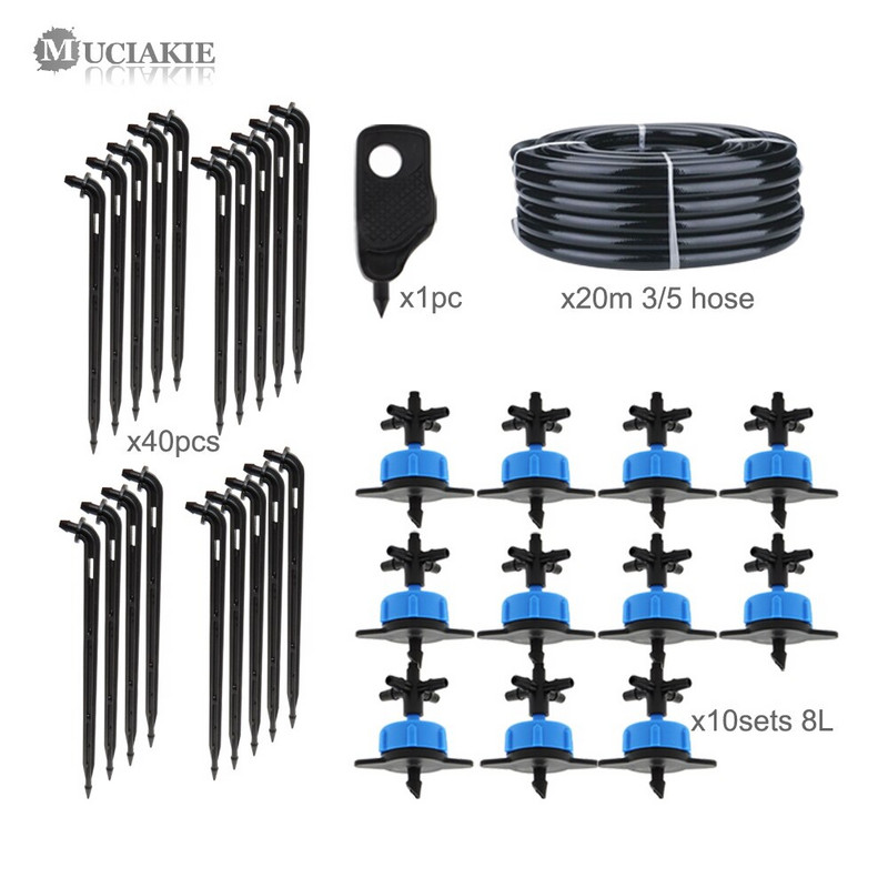MUCIAKIE 1KIT 3/5 mm-es kerti öntözőcsepp öntözőrendszer 1/8''-os tömlő nagy cseppfolyós készletek 2L 4L 8L kompenzáló kibocsátó rendszer