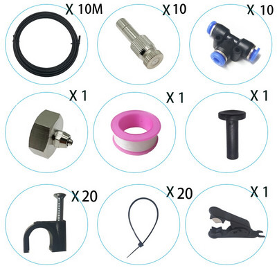 Sistem de răcire pentru ceață de trambulină Sistem de aburire pentru terasă cu 10 duze de pulverizare Kit Mister în aer liber pentru seră de grădină