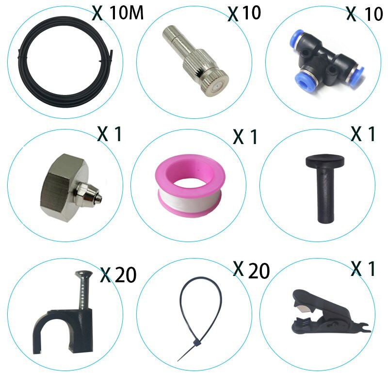 Sistem de răcire pentru ceață de trambulină Sistem de aburire pentru terasă cu 10 duze de pulverizare Kit Mister în aer liber pentru seră de grădină