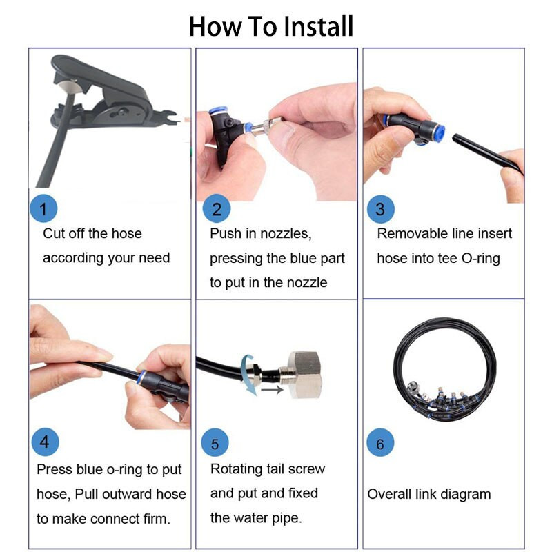 Sistem de răcire pentru ceață de trambulină Sistem de aburire pentru terasă cu 10 duze de pulverizare Kit Mister în aer liber pentru seră de grădină