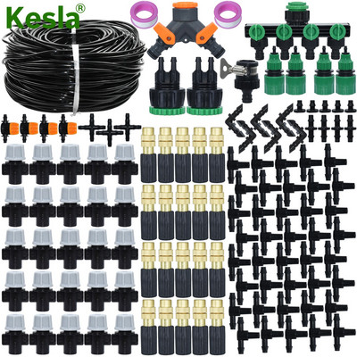 KESLA 5-50m 1/4" Garden Micro Misting Πότισμα Κιτ Σύστημα Αυτόματου Ρυθμιζόμενο Ακροφύσιο Ψεκασμού για Θερμοκήπιο Εύκαμπτου σωλήνα 4/7mm