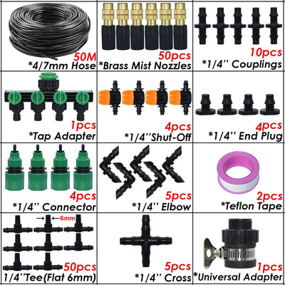 KESLA 5-50m 1/4" kerti mikroködös öntöző öntözőkészlet rendszerű automata permetező állítható fúvóka 4/7 mm-es tömlős üvegházhoz