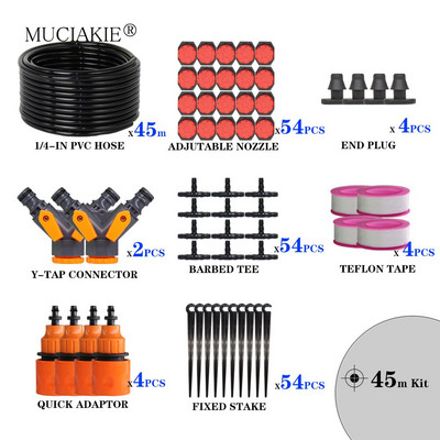 MUCIAKIE 60M állítható kerti öntöző csepegtető rendszer Bonsai öntözőkészlet 4/7mm új PVC tömlő szalag csatlakozó csepegtető póló idom