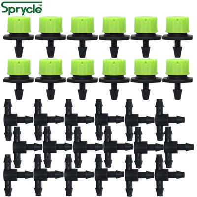 SPRYCLE 50PCS 4/7MM Αγκαθωτό μπλουζάκι και ρυθμιζόμενος πομπός άρδευσης μικροσταγμάτων για λάστιχο κήπου 1/4``