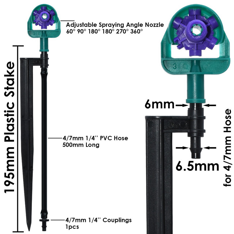 SPRYCLE vandens lašelinio drėkinimo reguliuojami purkštuvai 60/90/180/270/360 laipsnio 195 mm kuolelis vazoniniams augalams laistyti sodo įrankiai