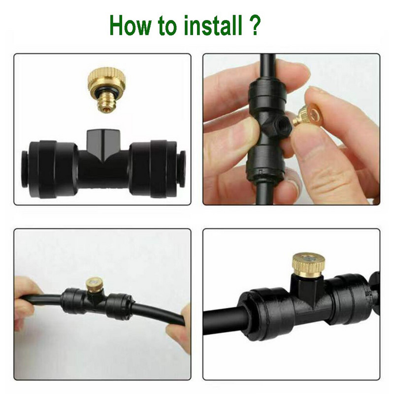 Kit duze pentru aburire Duze pentru ceață Pulverizator pentru tub de 1/4 inch Sistem de aburire pentru terasa Răcire în aer liber Pulverizator cu apă de grădină Mister