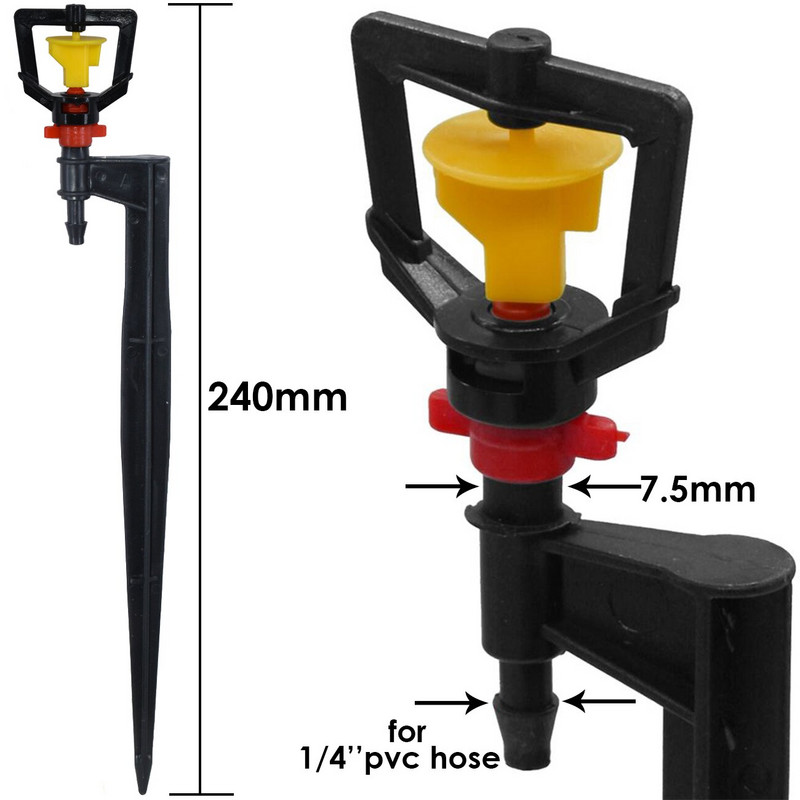 KESLA 50 buc. Aspersoare la 360 de grade, micro pulverizatoare pe țăruș de 20 cm, duze de udare pentru irigare prin murdărie de grădină, gazon pentru plante pentru furtun de 1/4 inch