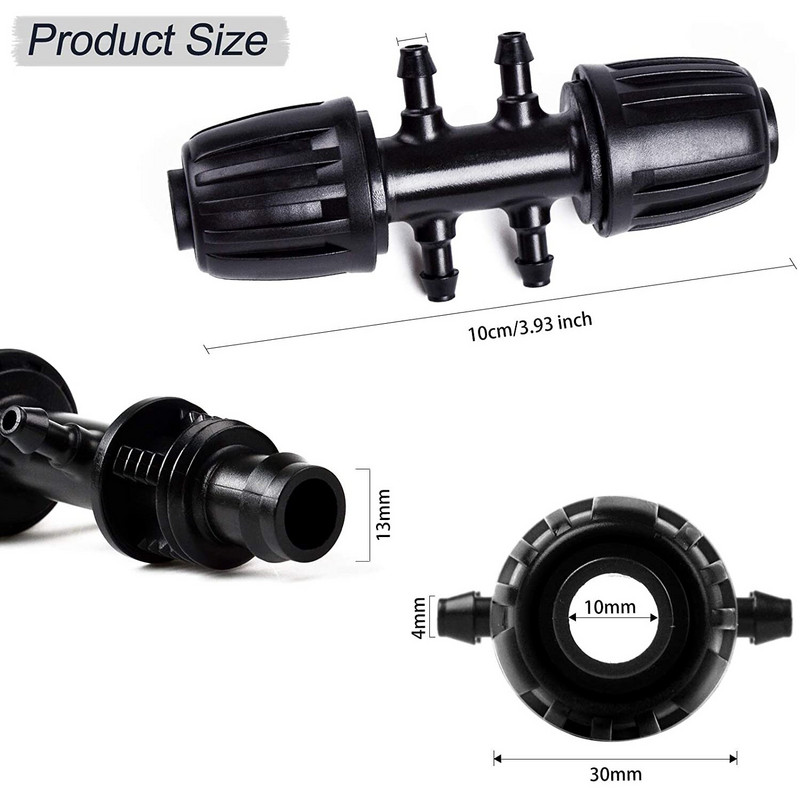 10/20/50 tk 16 mm kuni 4/7 mm toruliitmik Aia kastmisveeadapter 6-suunaline PE toru 1/4-tollise mikrovooliku ühendusliigendiga