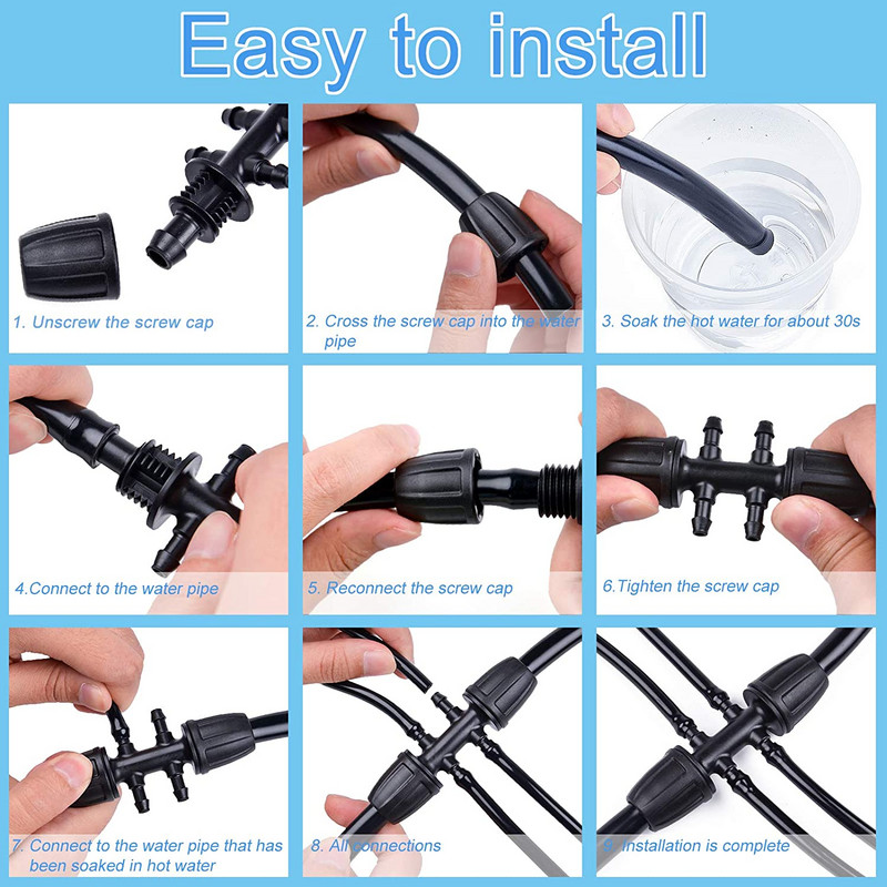 10/20/50 tk 16 mm kuni 4/7 mm toruliitmik Aia kastmisveeadapter 6-suunaline PE toru 1/4-tollise mikrovooliku ühendusliigendiga