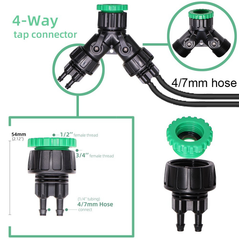 Kerti öntöző csepegtető készlet Zöld ívelt nyíl csepegtető 3/5 mm-től 4/7 mm-ig tömlőcsatlakozó üvegházi öntözés cserepes víztakarékos