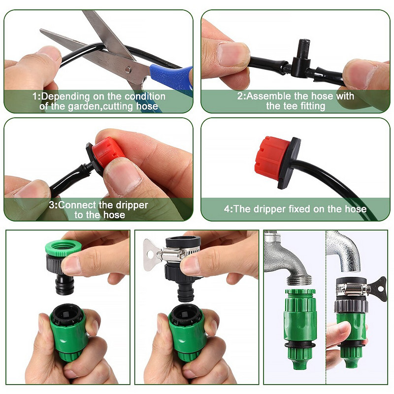 25M sprej za navodnjavanje DIY sustav za navodnjavanje kap po kap Automatsko zalijevanje Vrtno crijevo Kompleti za mikro zalijevanje kap po kap s podesivim kapaljkama