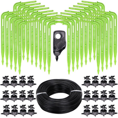 1Kit 100-10m Θερμοκήπιο 2L 4L 8L/H στάγδην άρδευση 4-way 3/5mm Πράσινο πομπό με σταγόνες αυτόματο σύστημα ποτίσματος για κήπο γλάστρας