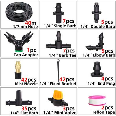 10-50M 4/7mm csepegtető öntözőrendszer Kerti tömlő öntözőkészlet Állítható sárgaréz porlasztó fúvóka 2 utas 4 utas csapcsatlakozó