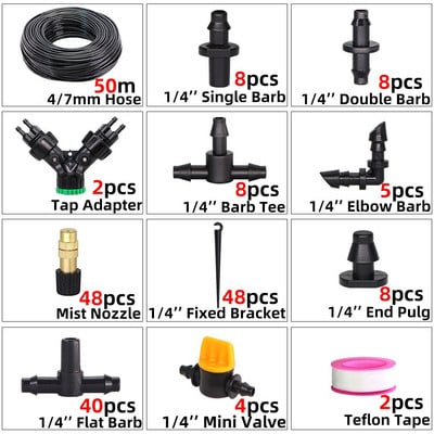 10-50M 4/7mm csepegtető öntözőrendszer Kerti tömlő öntözőkészlet Állítható sárgaréz porlasztó fúvóka 2 utas 4 utas csapcsatlakozó