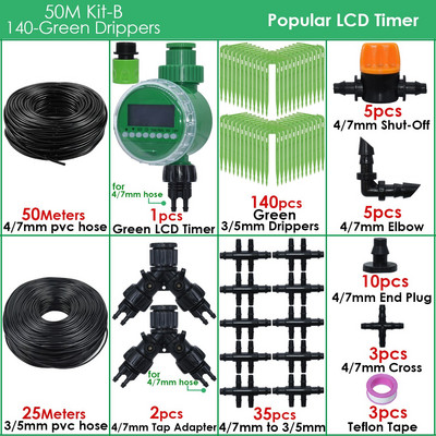 Üvegházhatású automatikus csepegtető öntözés 4/7 mm-től 3/5 mm-ig csepegtető nyíl zöld jeladós öntözőrendszer időzítő vezérlője cserepes kerthez
