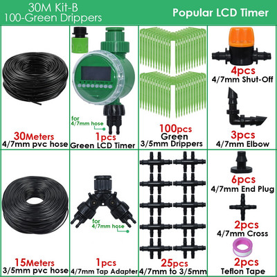 Üvegházhatású automatikus csepegtető öntözés 4/7 mm-től 3/5 mm-ig csepegtető nyíl zöld jeladós öntözőrendszer időzítő vezérlője cserepes kerthez