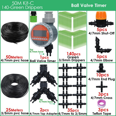 Üvegházhatású automatikus csepegtető öntözés 4/7 mm-től 3/5 mm-ig csepegtető nyíl zöld jeladós öntözőrendszer időzítő vezérlője cserepes kerthez
