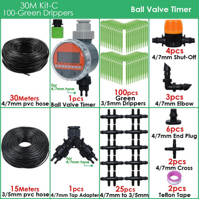 Üvegházhatású automatikus csepegtető öntözés 4/7 mm-től 3/5 mm-ig csepegtető nyíl zöld jeladós öntözőrendszer időzítő vezérlője cserepes kerthez