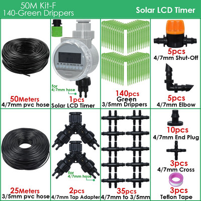 Üvegházhatású automatikus csepegtető öntözés 4/7 mm-től 3/5 mm-ig csepegtető nyíl zöld jeladós öntözőrendszer időzítő vezérlője cserepes kerthez