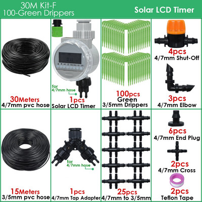 Üvegházhatású automatikus csepegtető öntözés 4/7 mm-től 3/5 mm-ig csepegtető nyíl zöld jeladós öntözőrendszer időzítő vezérlője cserepes kerthez
