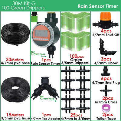 Üvegházhatású automatikus csepegtető öntözés 4/7 mm-től 3/5 mm-ig csepegtető nyíl zöld jeladós öntözőrendszer időzítő vezérlője cserepes kerthez