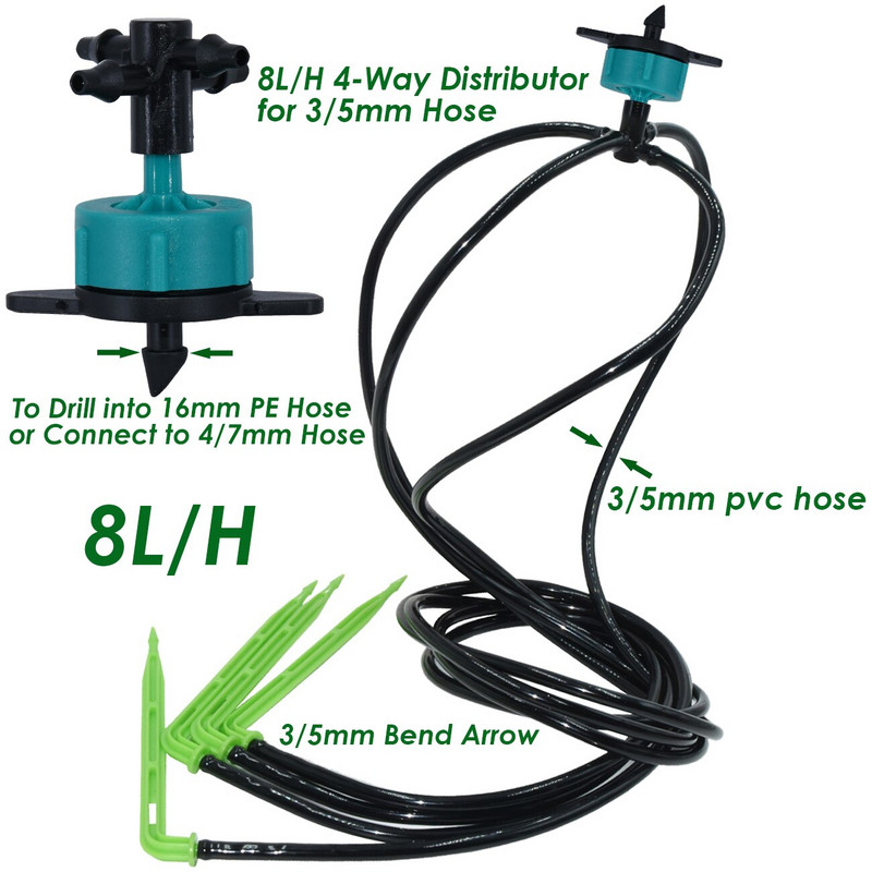KESLA 200 DB zöld 3/5 mm-es tömlő könyök nyíl öntözés csepegtető kerti mikro automata csepegtető öntözés 1/8'' cső emitter üvegház