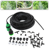 1 kit Sistem de irigare pentru udare cu ceață Răcire cu aburire portabilă Duză automată de apă 10M Cap de pulverizare furtun PVC 4/7mm Conector Tee