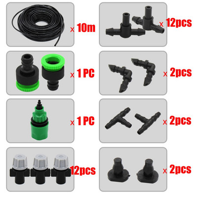 1 kit Sistem de irigare pentru udare cu ceață Răcire cu aburire portabilă Duză automată de apă 10M Cap de pulverizare furtun PVC 4/7mm Conector Tee