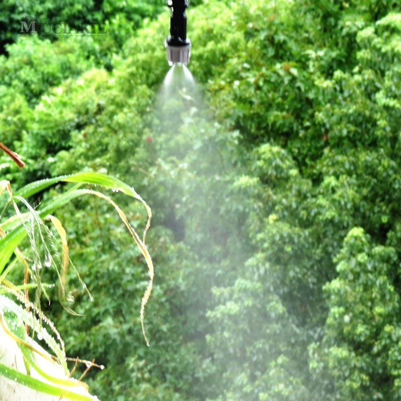 1 kit Sistem de irigare pentru udare cu ceață Răcire cu aburire portabilă Duză automată de apă 10M Cap de pulverizare furtun PVC 4/7mm Conector Tee